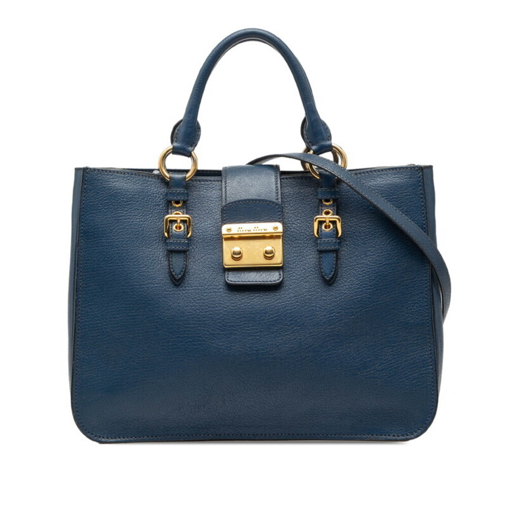 Miu Miu Goatskin Madras Satchel pushlock blue leather